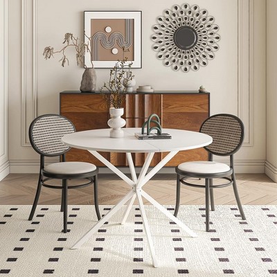 42.13'' Modern Cross Leg Round Dining Table, Occasional Table, Two Piece Removable Top, Matte Finish Iron Legs, Century Modern Circle Table, White