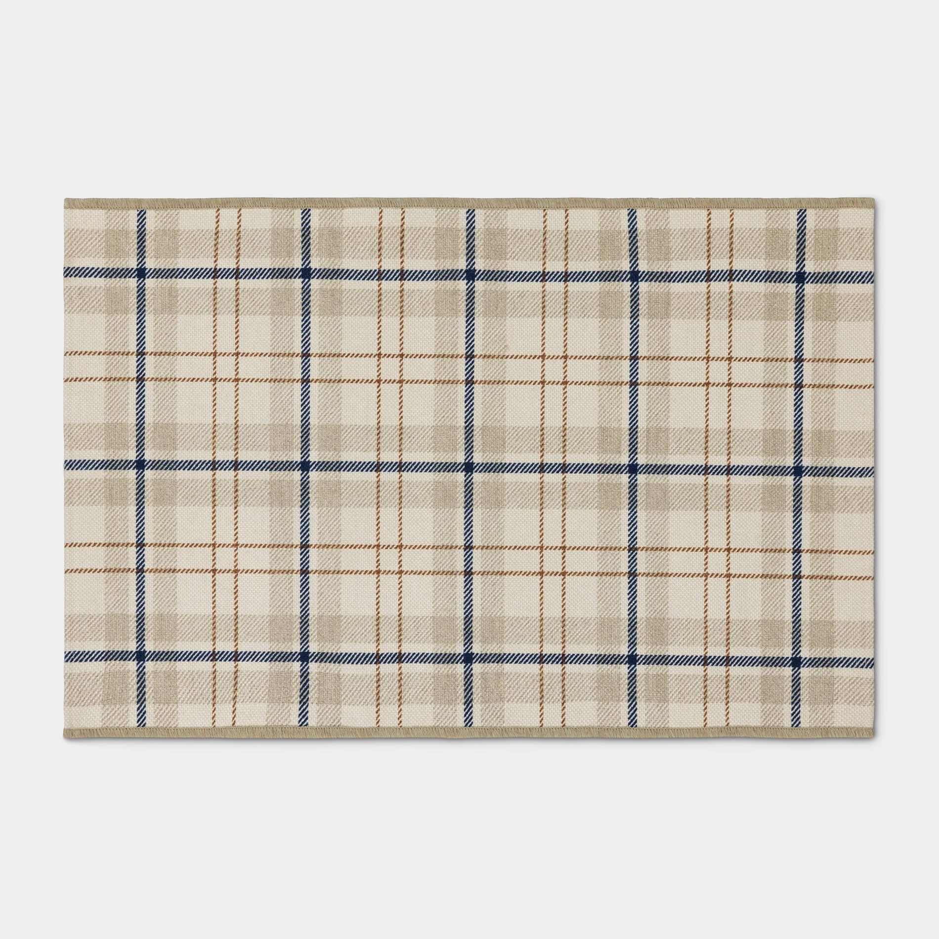 2'x3' Plaid Dorm Scatter Accent Rug Blue/Ivory/Khaki - Threshold™