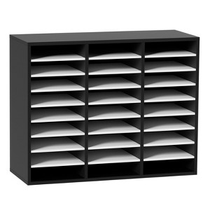 VEVOR 27 Compartments Wood Literature Organizer, Adjustable Shelves, Medium Density Fiberboard Mail Center, Office Home School Storage, Black+White - 1 of 4