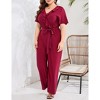 Clearlove Women Plus Size Ruffle V Neck Short Sleeve Tied Elastic Waist Wide Leg Jumpsuits Casual Rompers - 4 of 4
