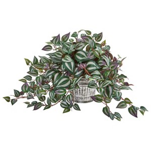 Nearly Natural 15-in Wandering Jew Artificial Plant in Vintage Metal Hanging Planter - 1 of 2