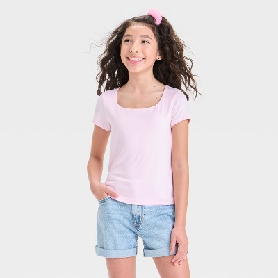 Girls' Short Sleeve Supersoft Scoop Neck T-Shirt - art class™ Pink XL: Casual Knit Fashion Tee