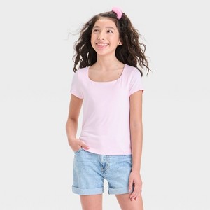Girls' Short Sleeve Supersoft Scoop Neck T-Shirt - art class™ Pink L: Lightweight Knit Casual Pullover - 1 of 3