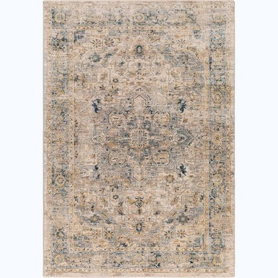 Mark & Day Harcourt 5'x7'5" Rectangle Woven Indoor Area Rugs Denim: Stain-Resistant, Pet Friendly, Traditional Medallion Design