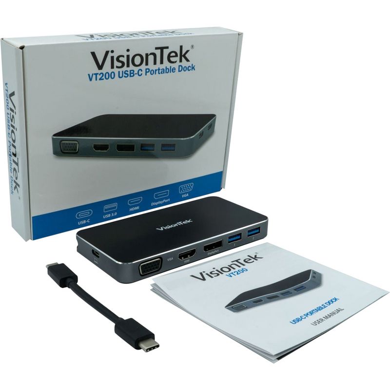 VisionTek VT200 USB C Portable Dock - for Notebook/Desktop PC - 100 W - USB Type C - 5 x USB Ports - 2 x USB 3.0 - HDMI - VGA - DisplayPort - Wired, 4 of 7