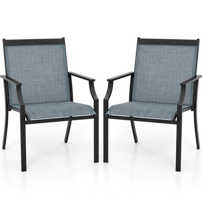 Tangkula Set of 2 Patio Dining Chairs Outdoor Armchairs w/ Sturdy Metal Frame