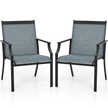 Tangkula Set of 2 Patio Dining Chairs Outdoor Armchairs w/ Sturdy Metal Frame