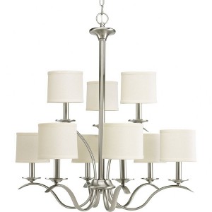 Progress Lighting Inspire 9-Light Two-Tier Chandelier, Brushed Nickel, Off-White Linen Shades - 1 of 2