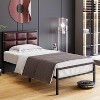 Full Size Bed Frame, Faux Leather Platform Bed Frame with Upholstered Square Stitched Headboard, Metal Bed Frame with Steel Slats Support,Red Brown - 3 of 4