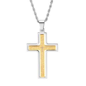 Steeltime Men's stainless steel Our Father english prayer rotating cross pendant. Color Options: Silver, Gold, Black, Mixed - 1 of 4