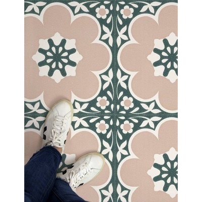 Pink and Green Vintage Floral Peel and Stick Mosaic Tiles