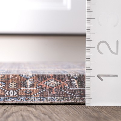 Blue and Brown Rectangular Stain-Resistant Synthetic Comfort Mat