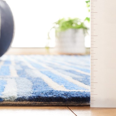 Ivory and Blue Geometric Wool 6' x 9' Handmade Tufted Rug