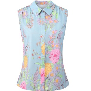 INSPIRE CHIC Women's Sleeveless Pointed Collar Floral Button Down Summer Casual Blouse - 1 of 4