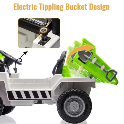 White and Green 12V Ride On Dump Truck with Remote Control