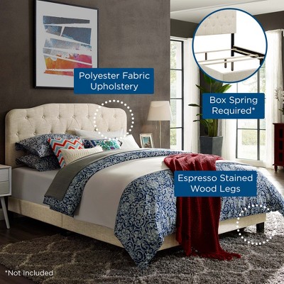 Elegant Beige King-Size Upholstered Bed with Tufted Headboard