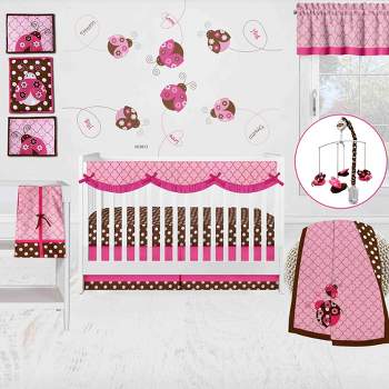 Bacati - Ladybugs Pink Chocolate 10 pc Crib Bedding Set with Long Rail Guard Cover