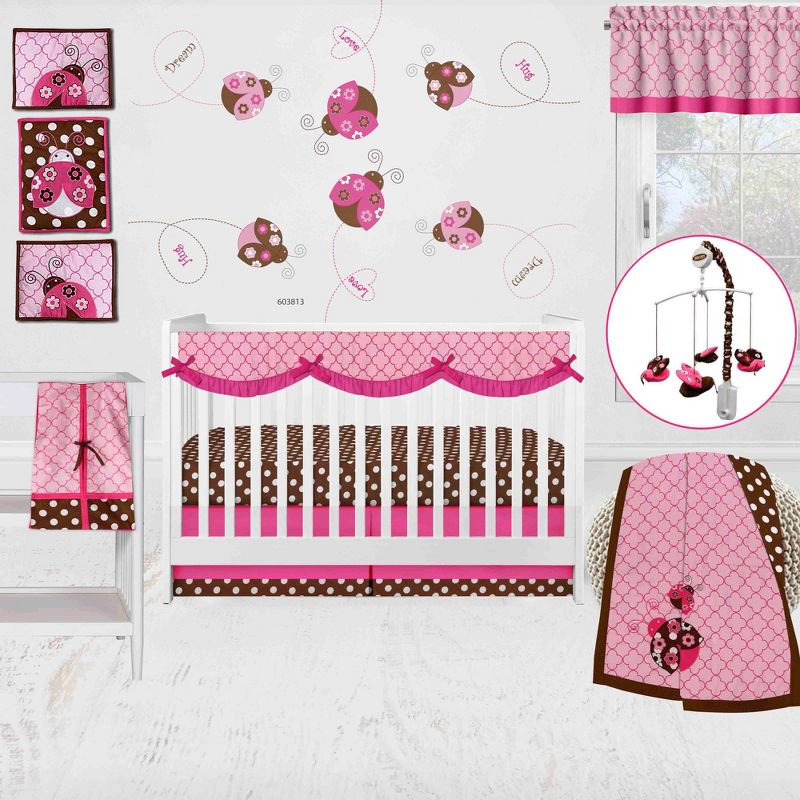 Bacati - Ladybugs Pink Chocolate 10 pc Crib Bedding Set with Long Rail Guard Cover, 1 of 13