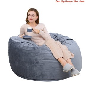 Bean Bag Chair 4FT Round Beanbag w/ Velvet Cover, Big Bean Bags Furniture for Living Room Gaming Chair Sofa Couch - 1 of 4
