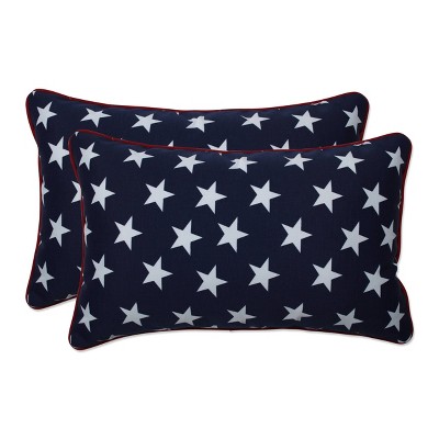 2pc Outdoor/Indoor Rectangular Throw Pillow Set Macey Americana Blue - Pillow Perfect