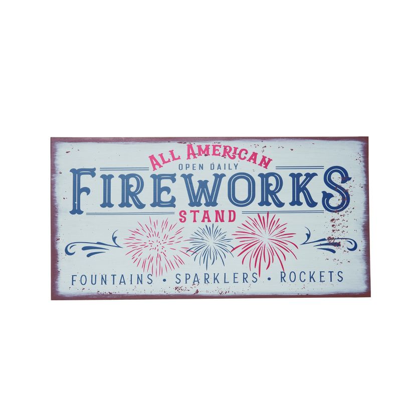Transpac Wood 31.1 in. Multicolor Patriotic Rustic Fireworks Wall Decor, 1 of 5