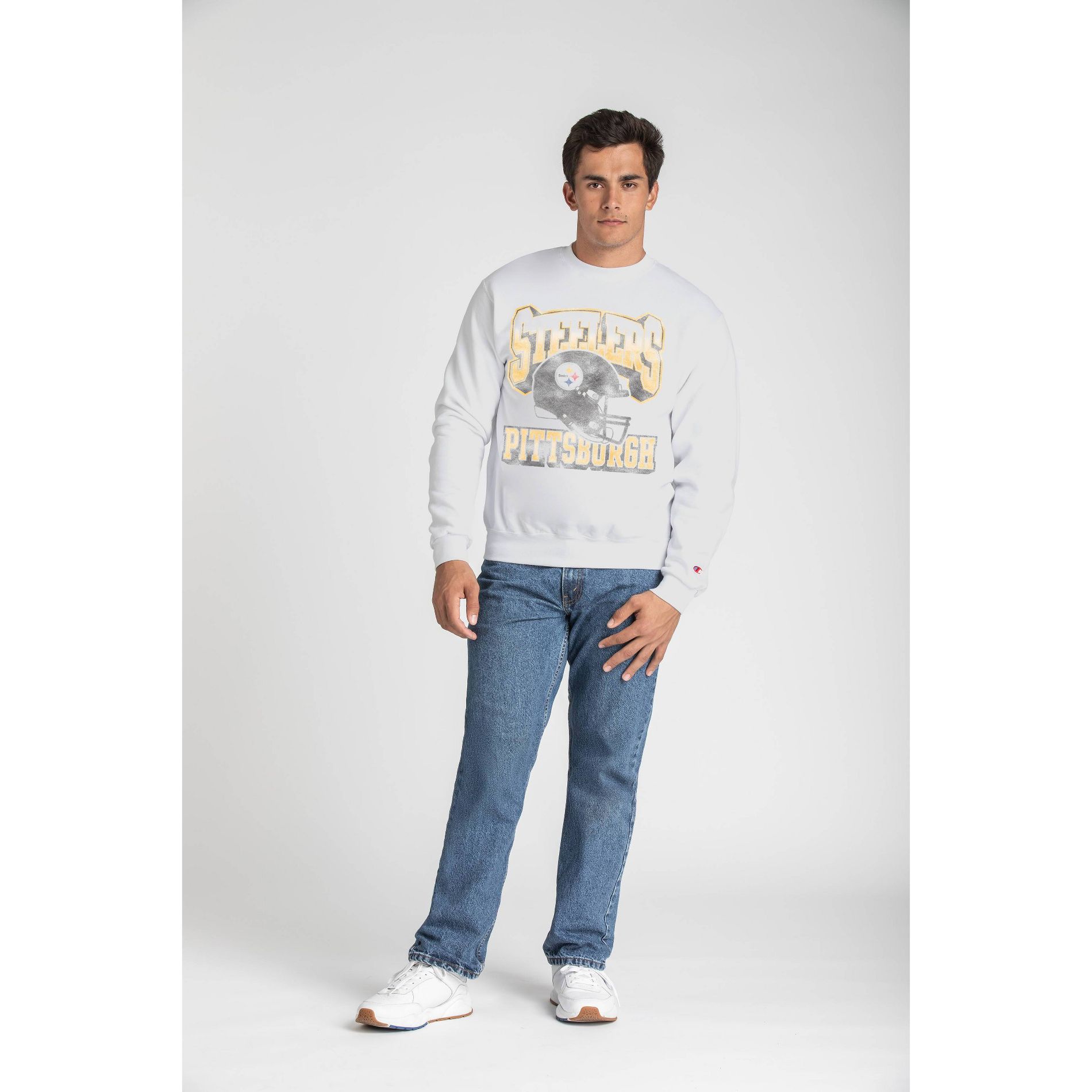 NFL Pittsburgh Steelers Men's Champion White Crew Neck Fleece Sweatshirt