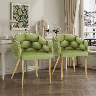 Ridstar Upholstered Handmade Velvet Accent Chair & Armchair Set Of 2 With Gold Legs For Reading, Living Room-Green