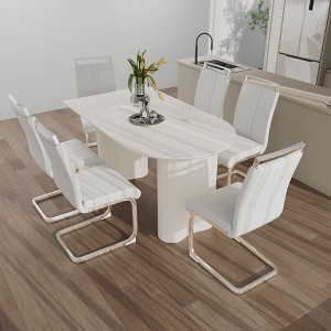 NicBex 63" Dining Table Set for 6 Cream Style Dining Table Round Wave Table Legs with 6 Chairs - 1 of 4