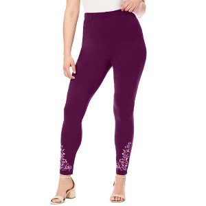 Roaman's Women's Plus Size Side Embellished Legging - 1 of 4