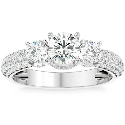 Pompeii3 1 1/2Ct Diamond & Moissanite Side Halo Engagement Ring in 10k Gold