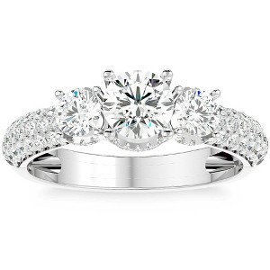 Pompeii3 1 1/2Ct Diamond & Moissanite Side Halo Engagement Ring in 10k Gold - 1 of 4