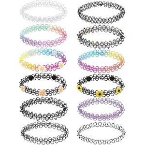 12PK 90s Tattoo Choker Set | Y2K Vintage Mixed Necklace Collection - 1 of 4