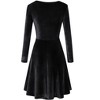 Women's Scoop Neck Wrist Sleeve Length Dress Solid Slim Flowy Swing A-Line Velvet Cocktail Party Dress - 4 of 4