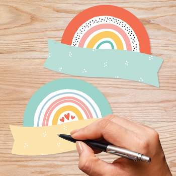 Big Dot of Happiness Pastel Boho Rainbow - DIY Blank Paper Desk or Locker Labels - Classroom Name Tags - Set of 32