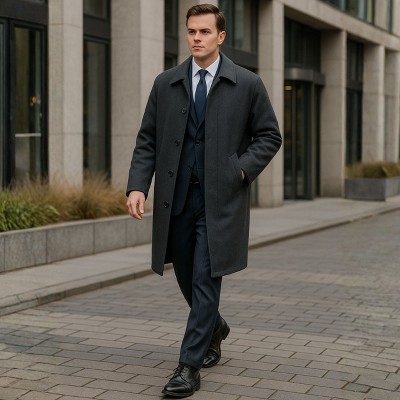 Мужские свитеры Alpine Swiss Zach Men’s Wool Blend Overcoat – Knee-Length Trench Coat, Runs Large for Layering Over Suits or Sweaters Gray 2XL — фото 4