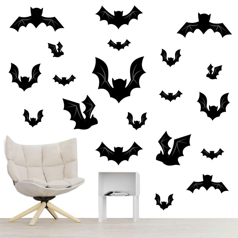 Big Dot of Happiness Black Bats - Peel and Stick Halloween Vinyl Wall Art Stickers - Wall Decals - Set of 20, 1 of 9