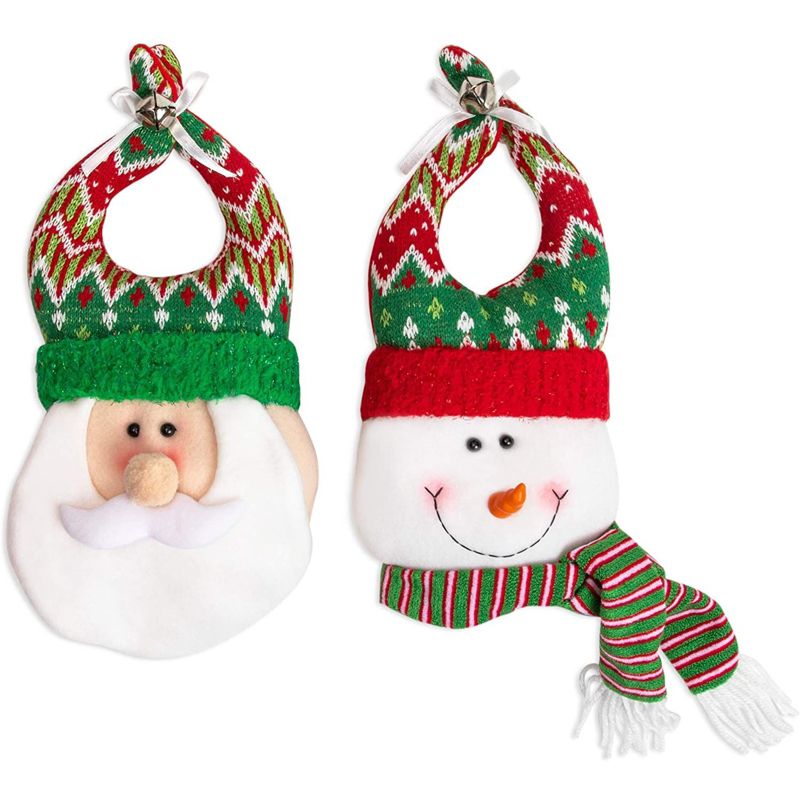 Juvale 2 Pack Snowman and Santa Claus Door Hangers for Christmas Holiday Decorations (7 x 12 in), 1 of 9
