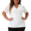 Women's Plus Size Summer V Neck Short Sleeve Elegant Lace Ribbed Knit Tunic Blouse - Agnes Orinda - 2 of 4