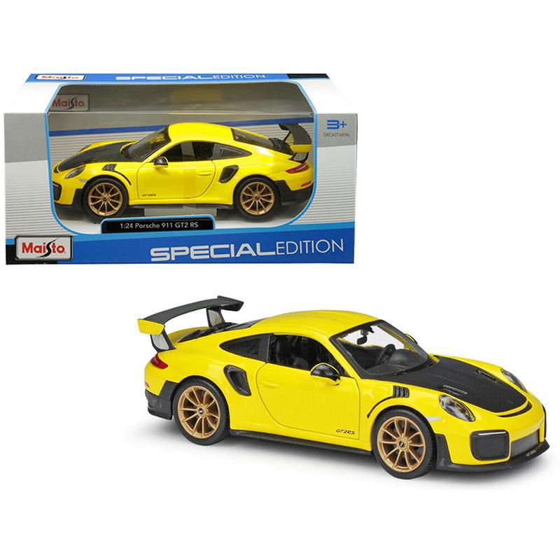 Porsche 911 GT2 RS Yellow with Carbon Hood and Gold Wheels "Special Edition" 1/24 Diecast Model Car by Maisto, 1 of 4