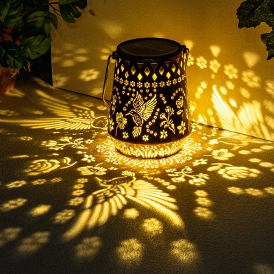 9.4“ Solar Metal Conical Lanterns Outdoor Decor Waterproof, Hummingbird Hanging Gifts, Ideal Decoration for Patio