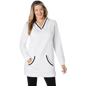 Woman Within Plus Size V-Neck Hoodie Sweatshirt - 1 of 4