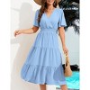 Women's Casual Wrap V Neck Midi Dress Short Sleeve Smocked Waist Tiered A Line Pleated Flowy Maxi Dress - 3 of 4