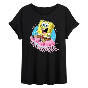Women's - SpongeBob SquarePants - Spongebob And Jellyfish Oversized Graphic T-Shirt - 1 of 4