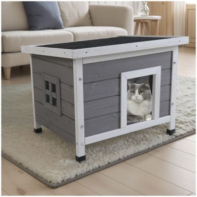 VisioGear Cat House, Outdoor Indoor Rabbit Hutch for Bunnies, Cats, Dogs and Other Small Animals, Gray, 22.5"*17.7"*17.1"