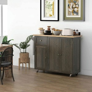 Resenkos Triple Cabinet Rolling Kitchen Island on Locking Wheels with Adjustable Shelf Brown - 1 of 4