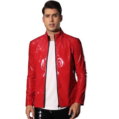 Lars Amadeus Men's Shiny Party Nightclub Zipper PU Jacket
