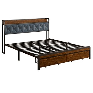 Dexmalle Metal Platform Bed Frame with 2 Storage Drawers and Charging Station & LED Lights - 1 of 4