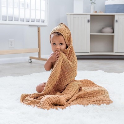 Image of Baby Hooded Muslin Cotton Towel for Kids by Comfy Cubs - Caramel, Pack of 1