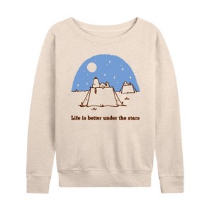 Women's - Peanuts - Life Is Better Under The Stars Lightweight French Terry Wide Neck Long Sleeve Shirt - 1 of 4