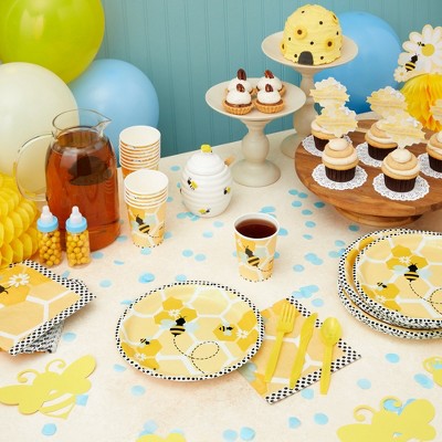 Yellow Bumble Bee Birthday Party Supplies Set - Plates, Napkins, Cups, and Cutlery